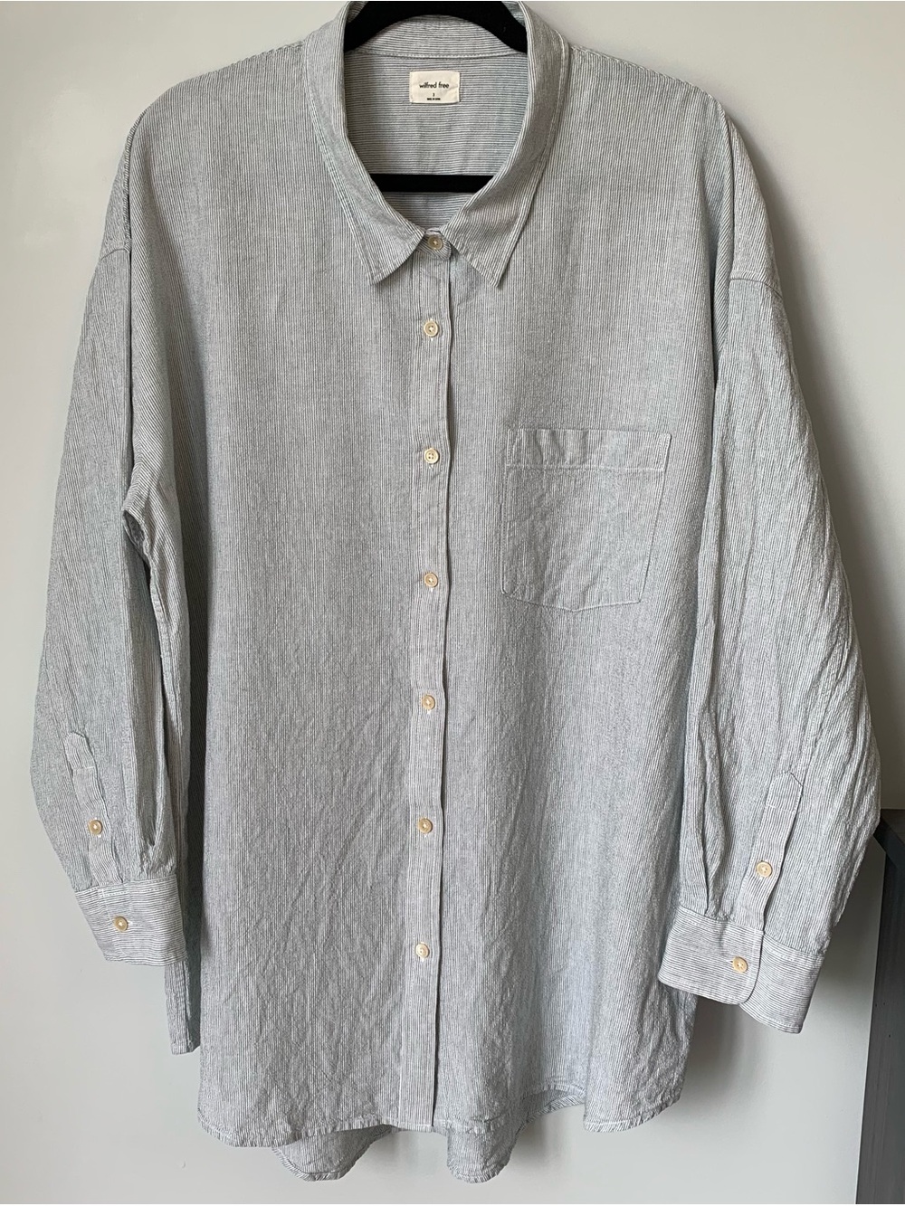 SZ3 M/L WILFRED FREE DELLA BUTTON UP OVERSIZED LINEN BLEND LONG SLEEVE SHIRT